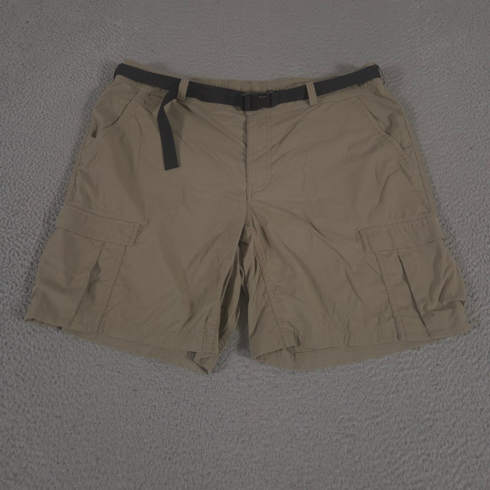 REI Shorts Mens 42 Tan Sahara Cargo Nylon Spandex Stretch Integrated Belt Pocket